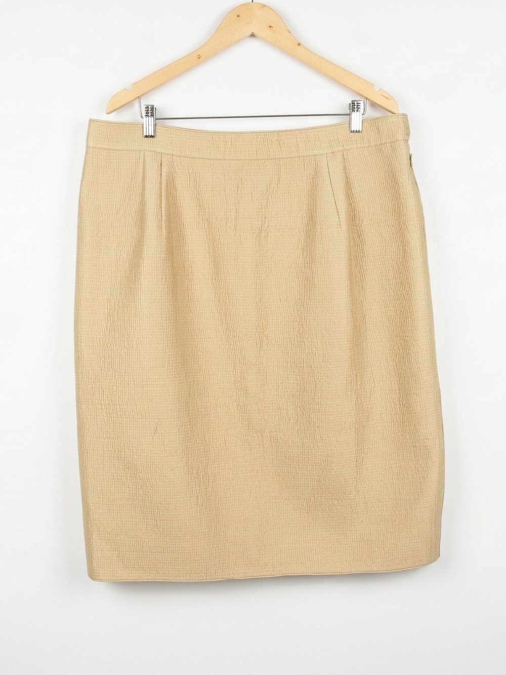 Vintage Mary McFadden Couture 100%‎ Silk Quilted Pencil Skirt Tan Gold Old Money